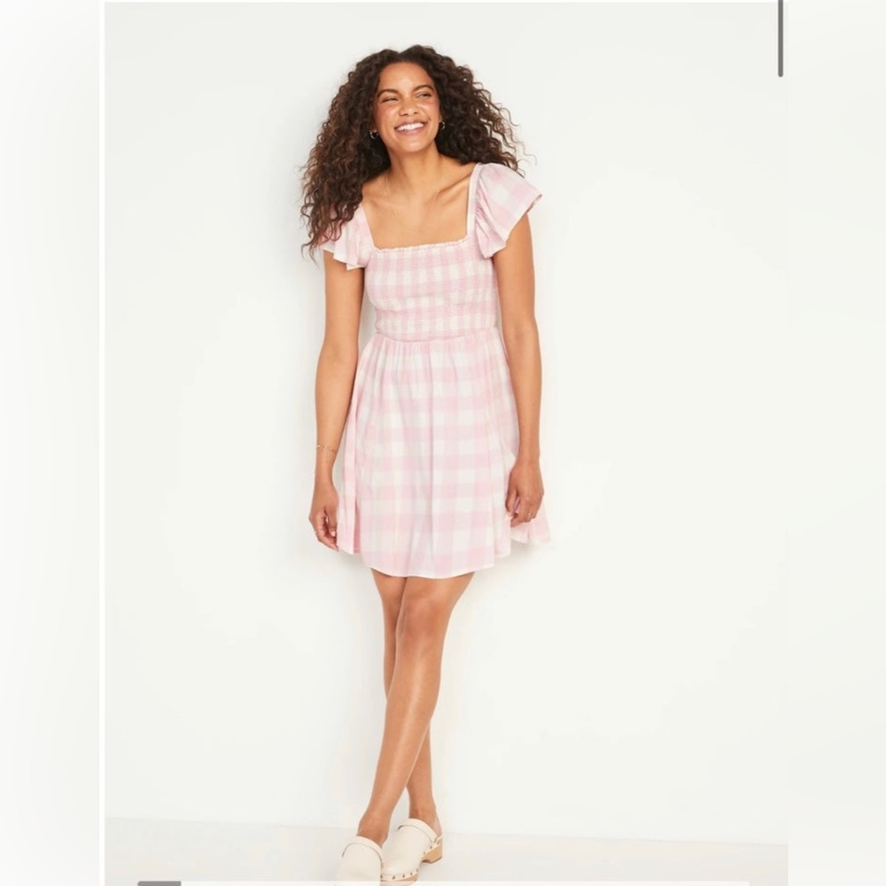 Old Navy fit and flare pink gingham dress